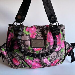 Betsey Johnson Pink Floral Skull Shoulder Bag